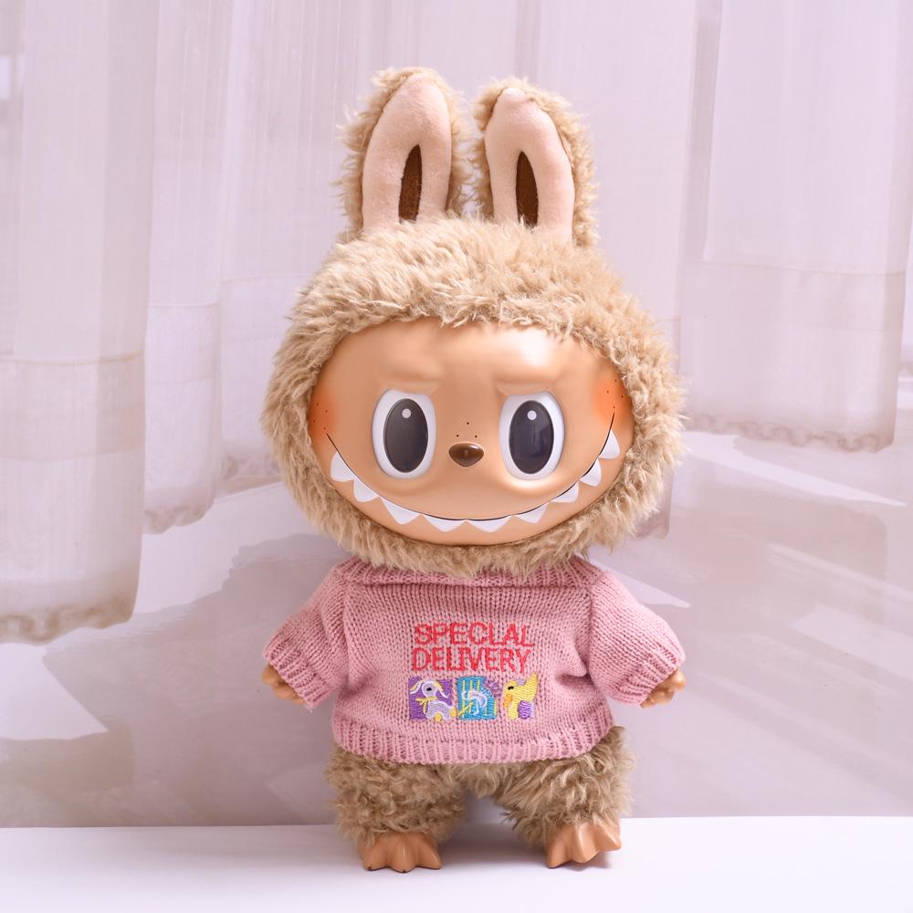 38cm Labubu Plush Doll Casual Outfit Set with Hat (Clothes Only)