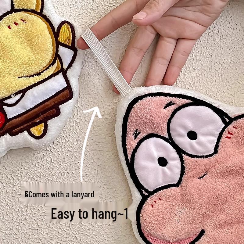 SpongeBob Coral Fleece Hanging Hand Towel - Cute, Absorbent Kitchen & Bathroom Cloth