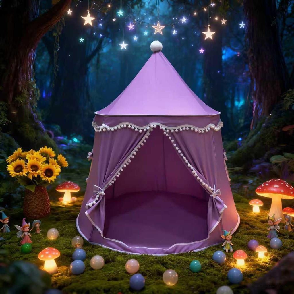 Children's Peach Skin Velvet Yurt Tent - Purple & White Playhouse Castle