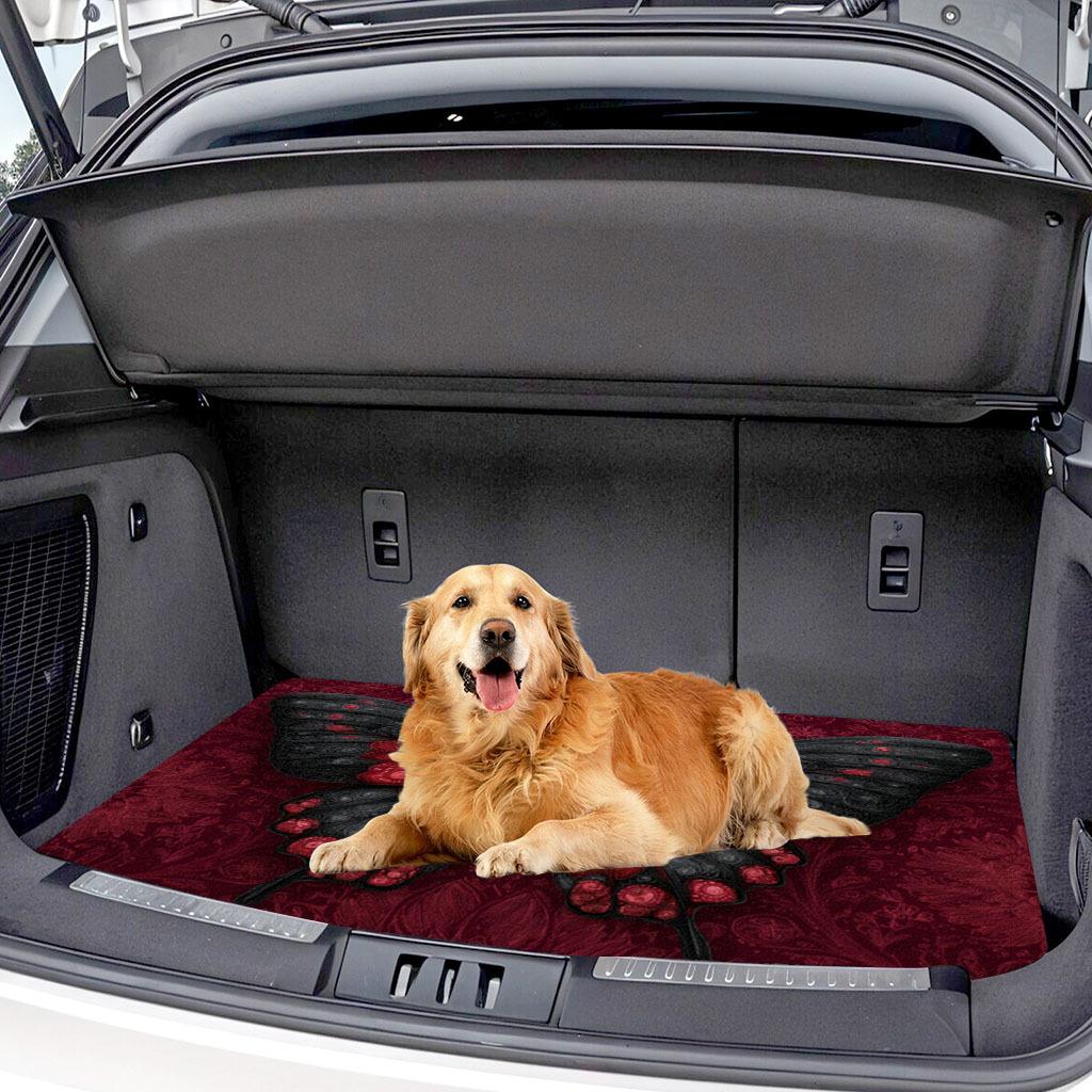 1Pcs Dark Red Butterfly Print Car Trunk Mat with Anti Slip Cargo Liner Waterproof Rear Storage Protector Floor Mat for SUV Sedan