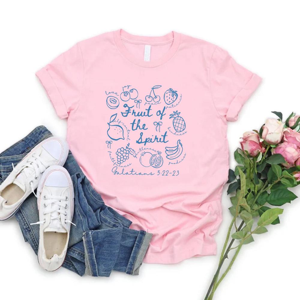 Fruit of The Spirit Christian Tshirt Doodle Bible Verse Shirt Beach Tee Women's Graphic T Shirts Short Sleeve Summer T-shirts