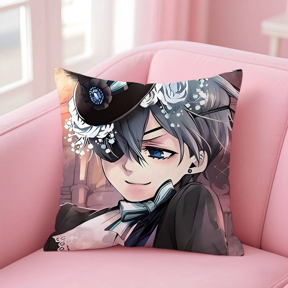 Аниме B-Black B-Butler Наволочка Безопасная Подушка с Фото на Заказ, Невыцветающая Подушка из Матового Флиса, Безопасная для Матерей и Младенцев. 16x16Inch