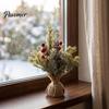 Seasonal Home Decoration Desktop Miniature Christmas Tree with Red Berries, Artificial Mini Pine Burlap Plant for Base, Tabletop Faux Small