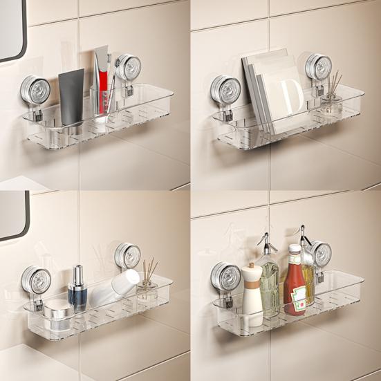 Yousheng Wall Mounted Suction Cup Storage Rack Strong Load-bearing Easy To Install Bathroom Caddy Soap Makeup Storage Shelf