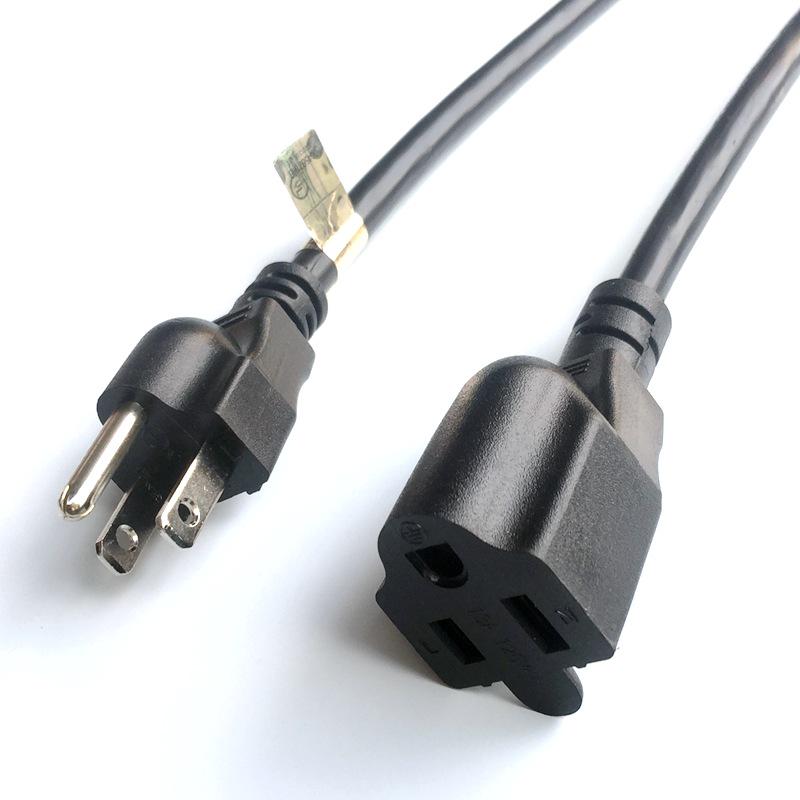 UL-Certified 3-Core 125V US Power Extension Cord with 10A/13A/15A, Three-Prong Male/Female Socket