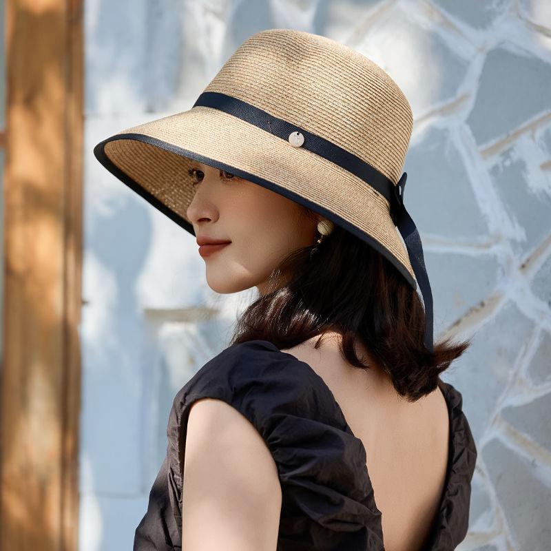 Summer New Hat Women's Sunshade Sunscreen Streamer Lafite Straw Hat Summer Travel