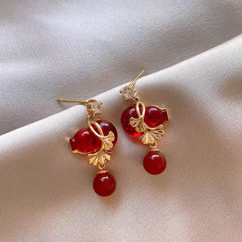 Silver Needle Diamond Resin Gourd Earrings: Light Luxury, Retro Chinese Style, Versatile High-End Ear Studs