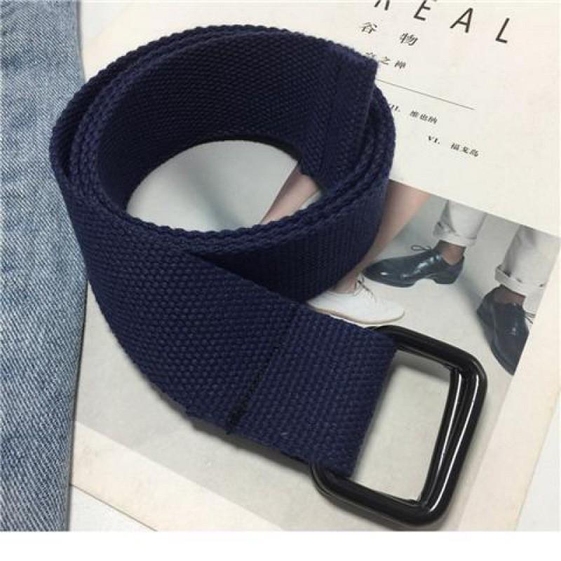 

Contemporary Navy Blue Canvas Belt For Women With Durable Double Ring Buckle Design Navy