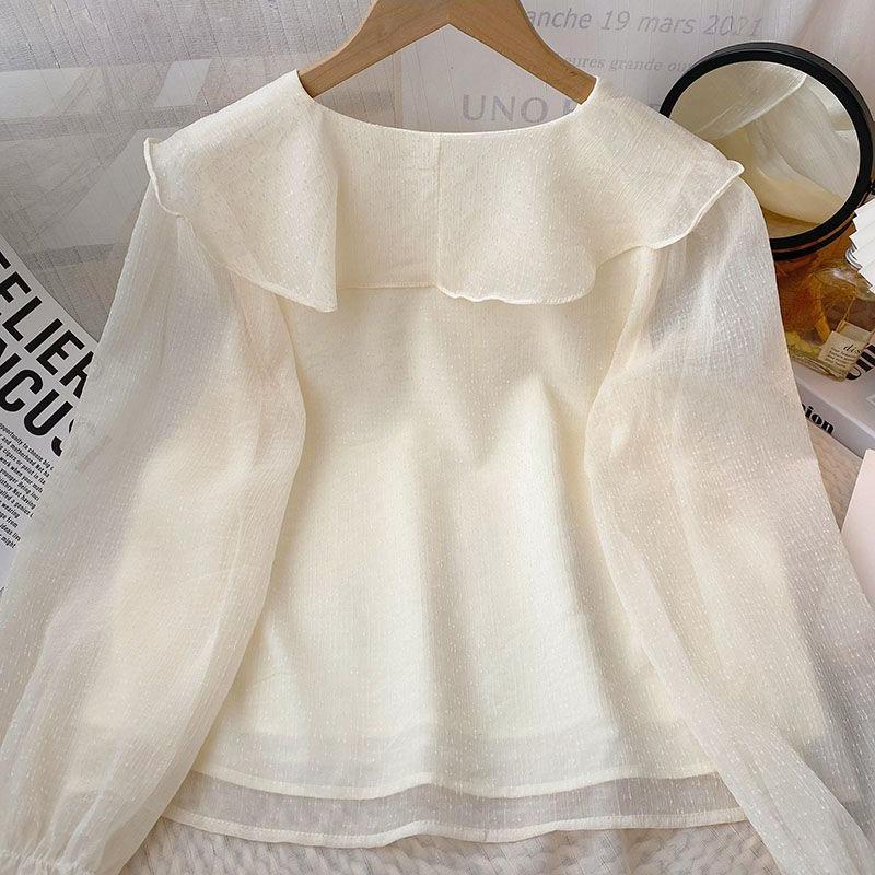 Casual Ruffles V-Neck Shirt Women All-Match Loose Bow Patchwork Blouse Ladies Spring Summer Long Sleeve Shirts