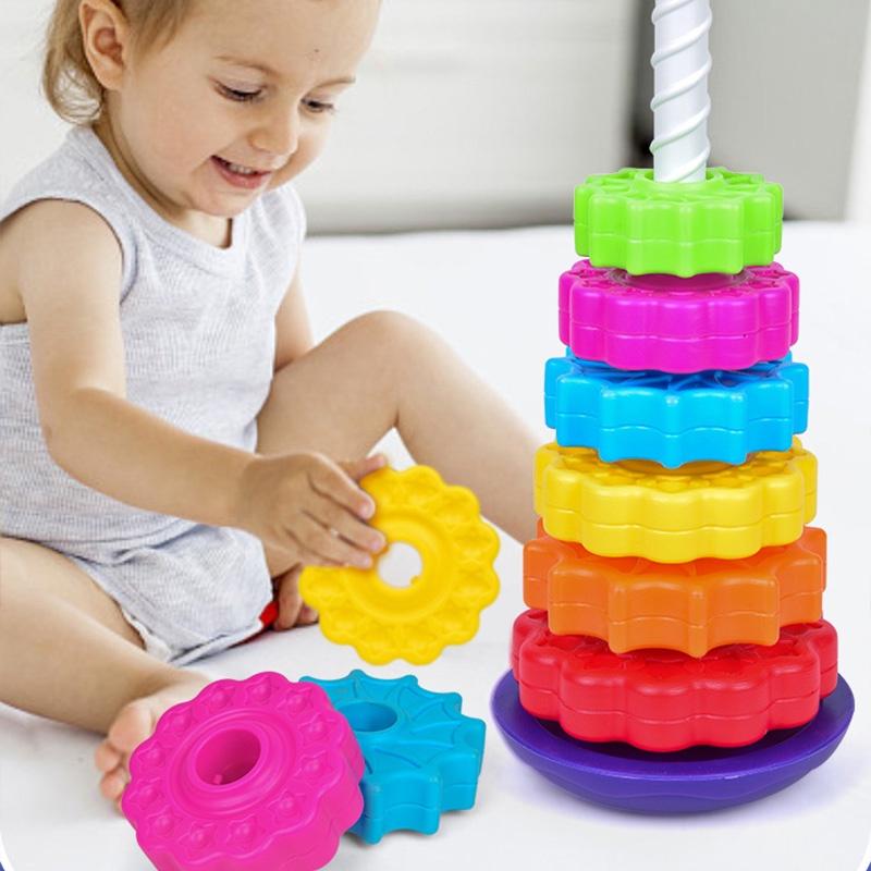 Rainbow Rotating Baby Early Education Stacking Circle Children's Educational Toy