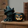 Cute Halloween Crafts Black Cat Pumpkin Candlestick, 3D Printed Witch Candle Hollow Light Holder with Tealight Cup, Spooky Tabletop Decor for