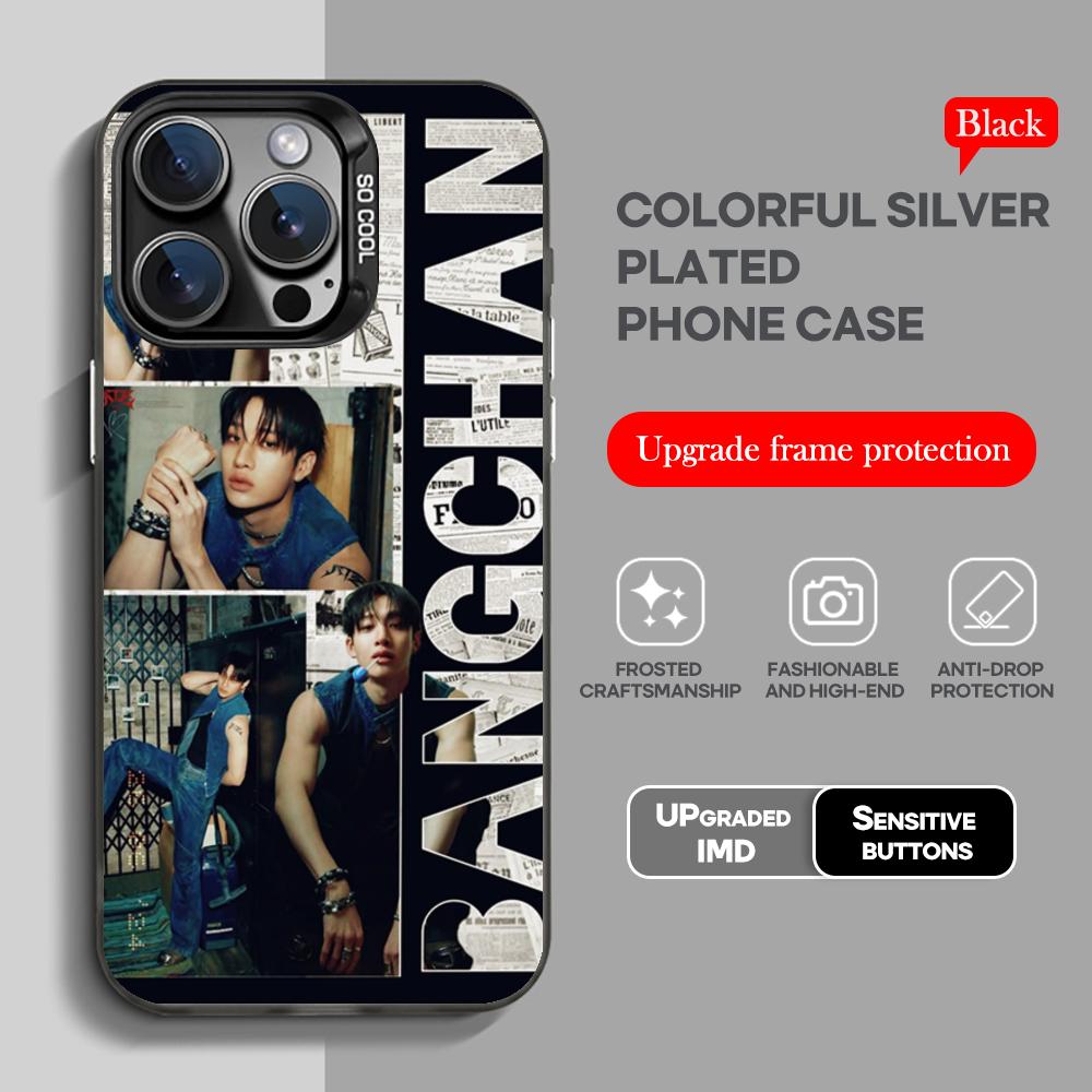 Korean singer  B-bang-chanS Phone Case black IMD Colorful Silver Suitable soft case for iPhone 16 15 14 13 12 11 XS Pro Max