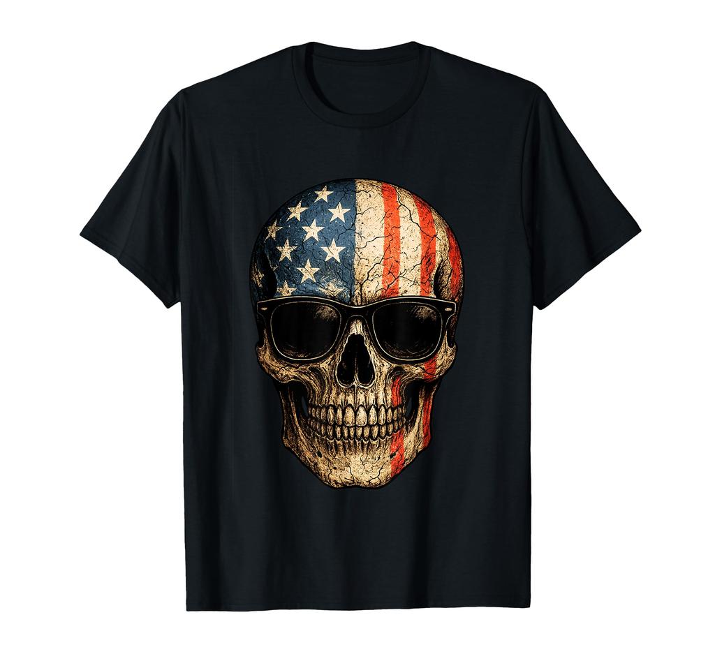 American Flag Skull Sunglasses Vintage Graphic T-shirt