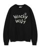 Wacky Willy Typographic Embroidered Fleece-Lined Sweatshirt Black