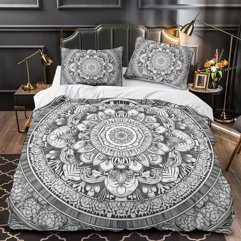 3D Digital Printing Mandala Series Quilt Cover Pillowcase Two Or Three-Piece Set Polyester Abraded