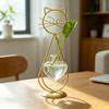 Decorative Ornament, Cat-Shaped Rust-Proof Iron Bracket with Transparent Glass Vase for Hydroponic Plants Desktop Decoration