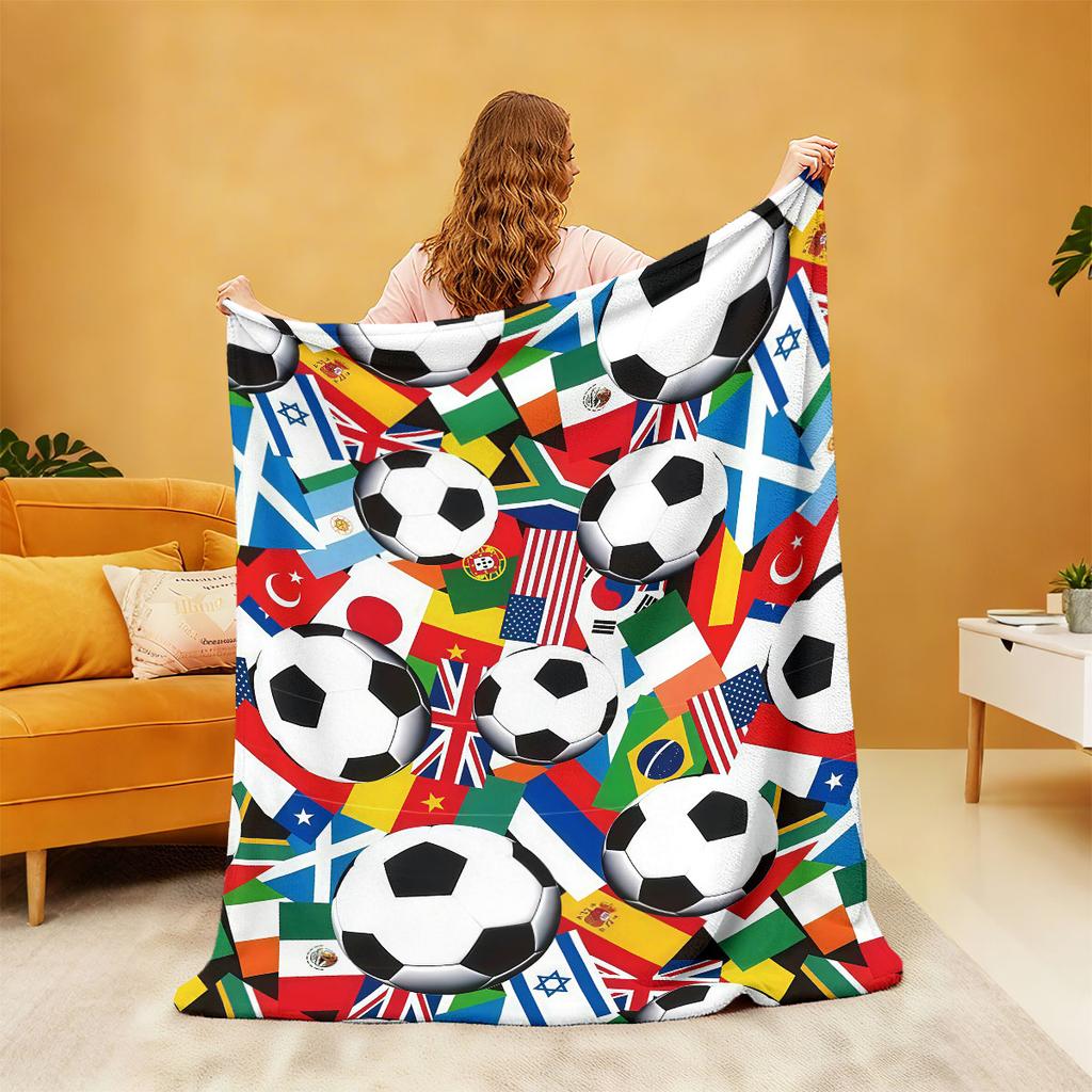 1pc Football Printed Flannel Blanket In Various Sizes, Soft And Casual Nap Blanket, Machine Washable