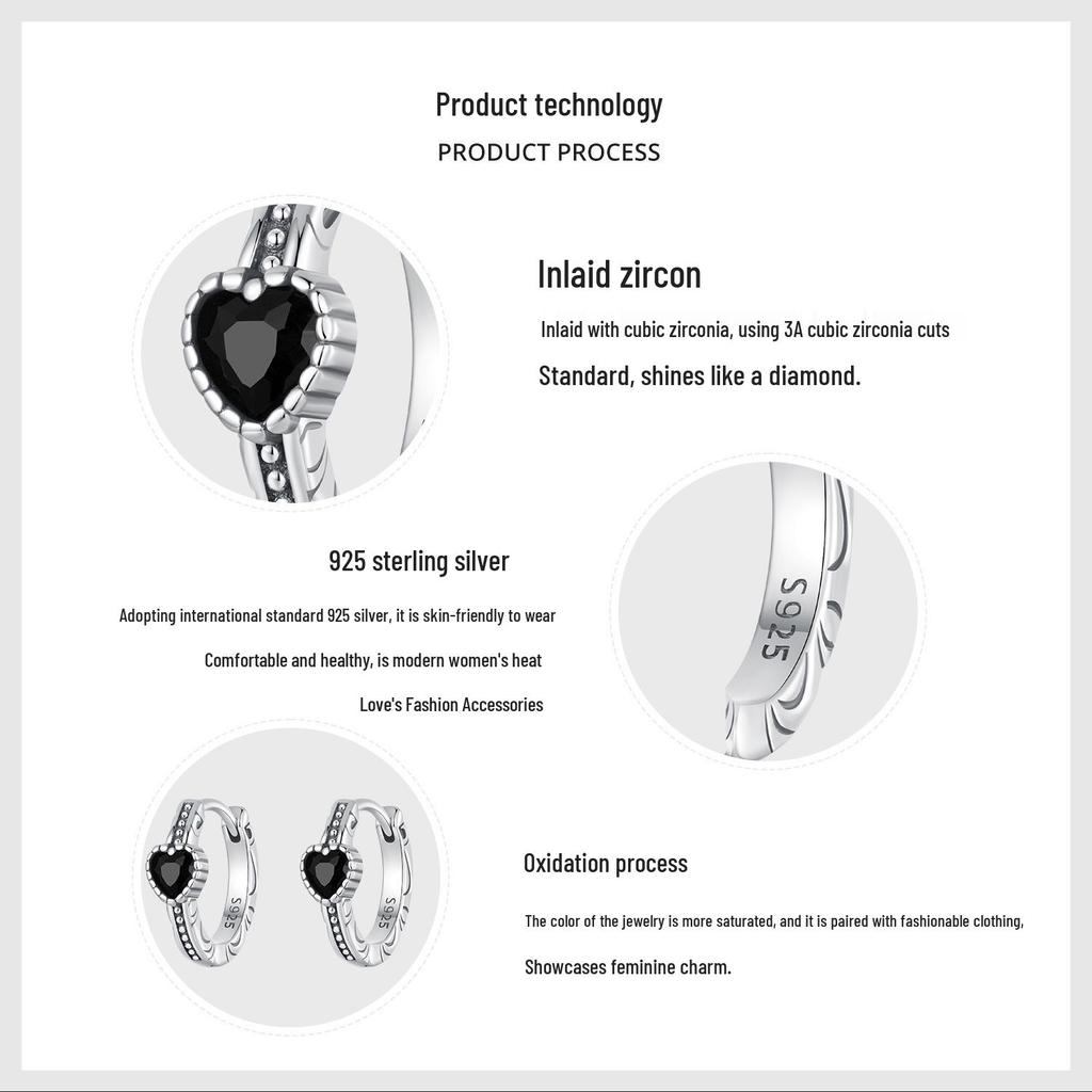 Avle Retro Heart Pattern S925 Sterling Silver Oxidized Earrings for Women