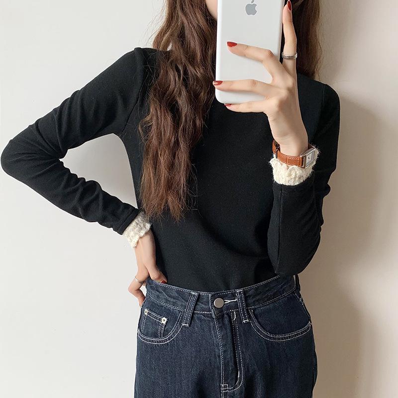 

Niche Lace Ruffle Stand Collar Women s Plus Size Chic Slim-fit Winter Top Large