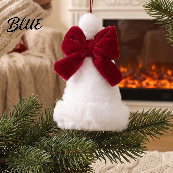 Holiday Tree Tower Decor Xmas Christmas Ornament Santa Hat Pendants Plush with Bow Hanging Pendant