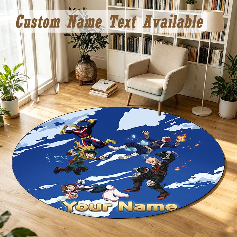 Round Rug Custom NameMy Hero Academia Pattern Non Slip Carpet Home Floor Decor