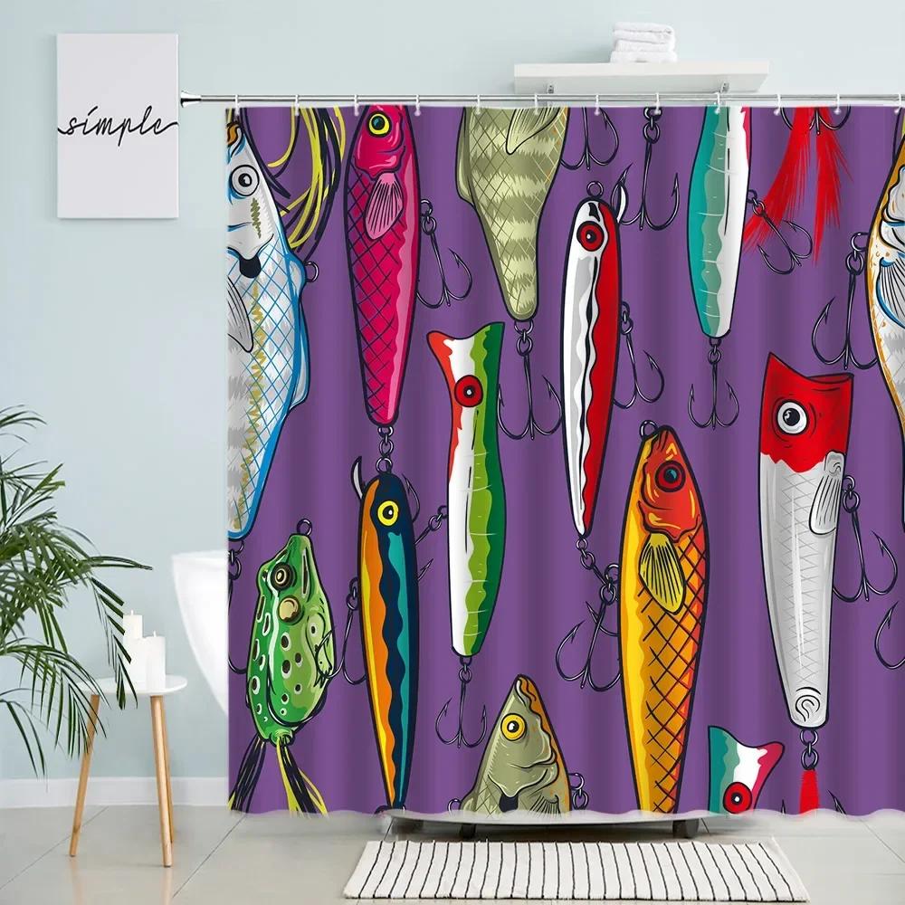 

Мультяшные Рыбки Занавески для Душа Крючки для Наживки Лягушка Морская Жизнь Современная Печать Ткань Декор для Дома Стены Ванной Комнаты Белые Комплекты Занавесок для Ванны W60H190(CM)-1 Pcs