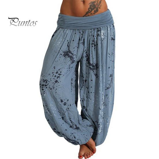 

Женские брюки с цифровым принтом, свободные с глубокой промежностью и низкой талией, однотонные плиссированные ретро спортивные штаны-шаровары для йоги, повседневные длинные брюки L синий