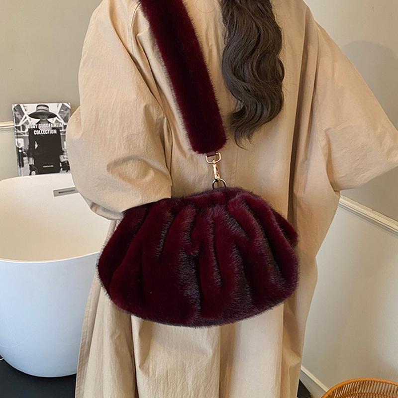 Yogodlns Geantă Nori Încrețiți la Modă Geantă Mică de Umăr din Blană Sintetică Moale pentru Femei Tendință de Iarnă Genți de Mână Geantă Crossbody