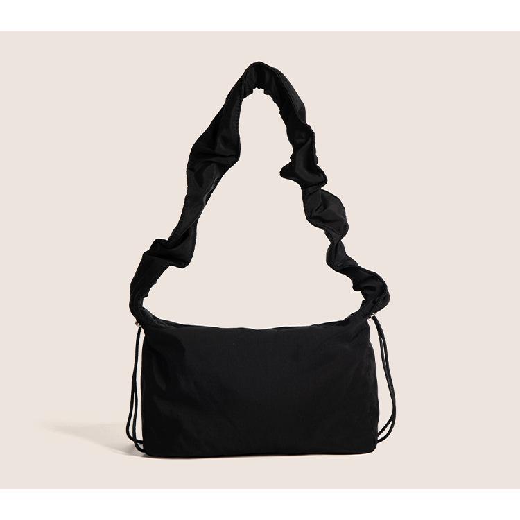Korean Retro Pleated Lace Cloud Bag - Women's Nylon Drawstring Crossbody Tote