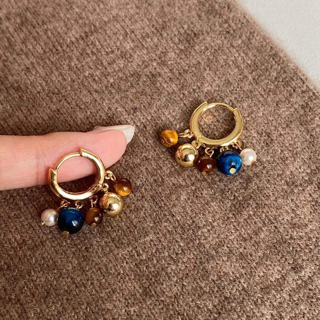 Vintage Natural Stone Colored Round Beads Pendant Gold Color Earrings for Women 2026 Trendy Jewelry Unique Ear Accessories Gift