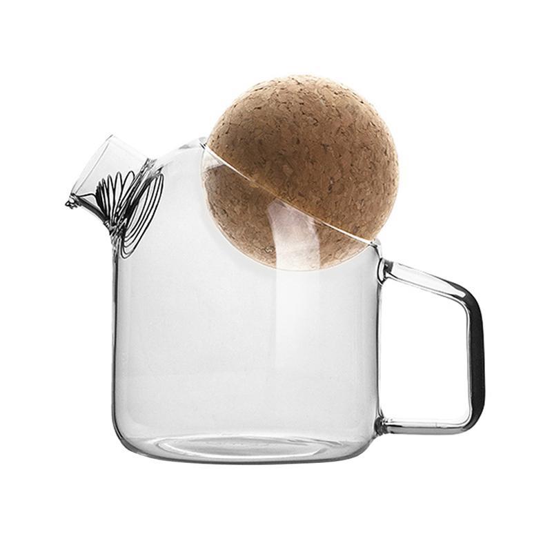 1pc Cork Glass Tea Kettle Thick Glass Teapot Juice Jar Tea Pitcher for Home Use