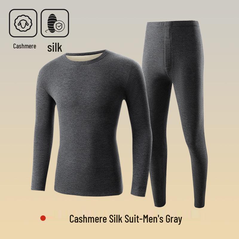 Women's Cashmere Silk Thermal Underwear Set - Seamless, Round Neck, Autumn/Winter Warm Suit for Couples