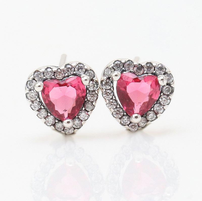 Elegant Red Heart Stud Earrings - Retro European Style for Women, Ideal Surprise Gift White Copper