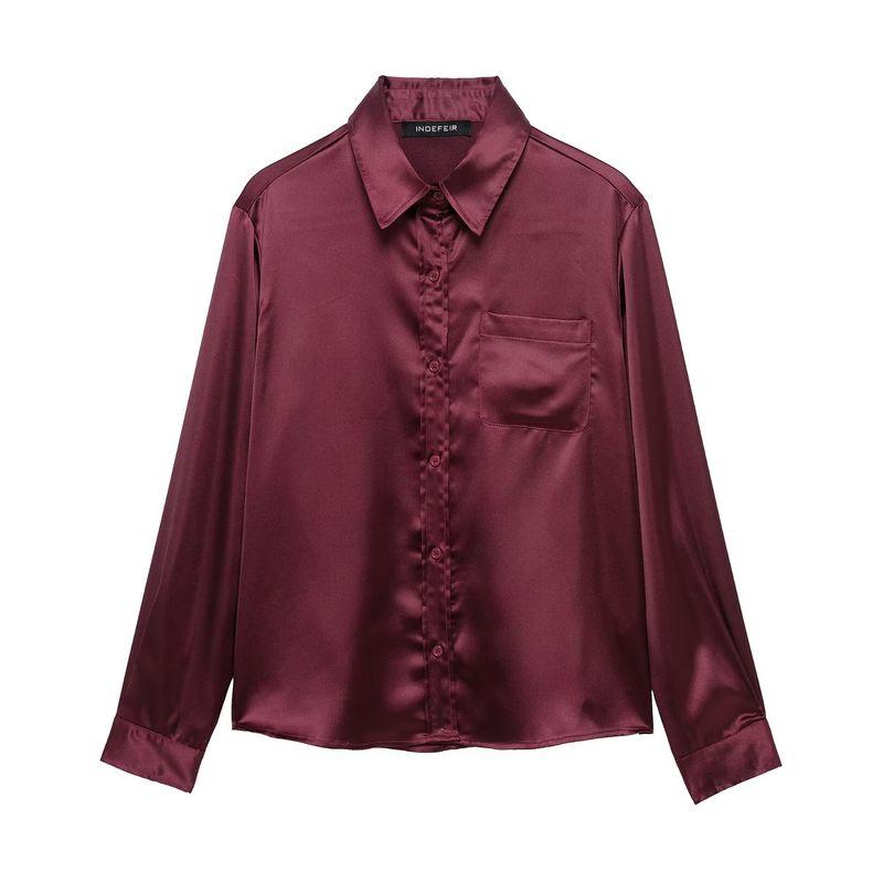 

Kaslead New Arrival Women s Clothing Fashion Style Fashion Silk Satin Texture Elegant Silm Straight-leg Shirt 2176381 Red L
