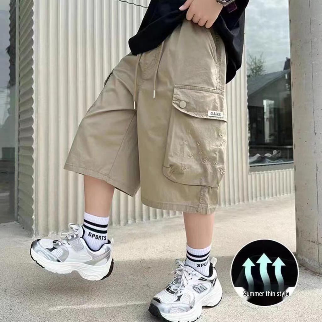 Boys' Summer Lightweight Cargo Shorts - Trendy Five-Point Mid-Length Sports Pants
