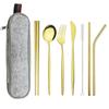 Silver Dinnerware Set Travel Cutlery Set Reusable Silverware Straw Spoons Forks Chopsticks Kitchen Accessory with Bag