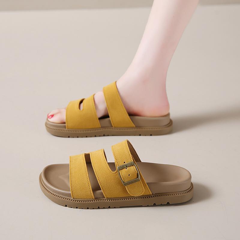 Foreign trade fashion thick-soled slippers 2025 summer new one-word belt belt buckle beach Roman cool slippers women