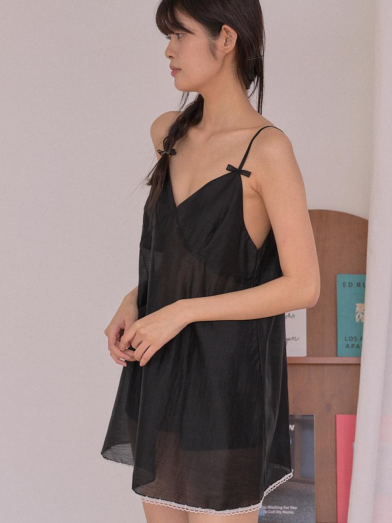 SORRY, TOO MUCH LOVE Ethereal Lace Bustier Sheer Dress_Black