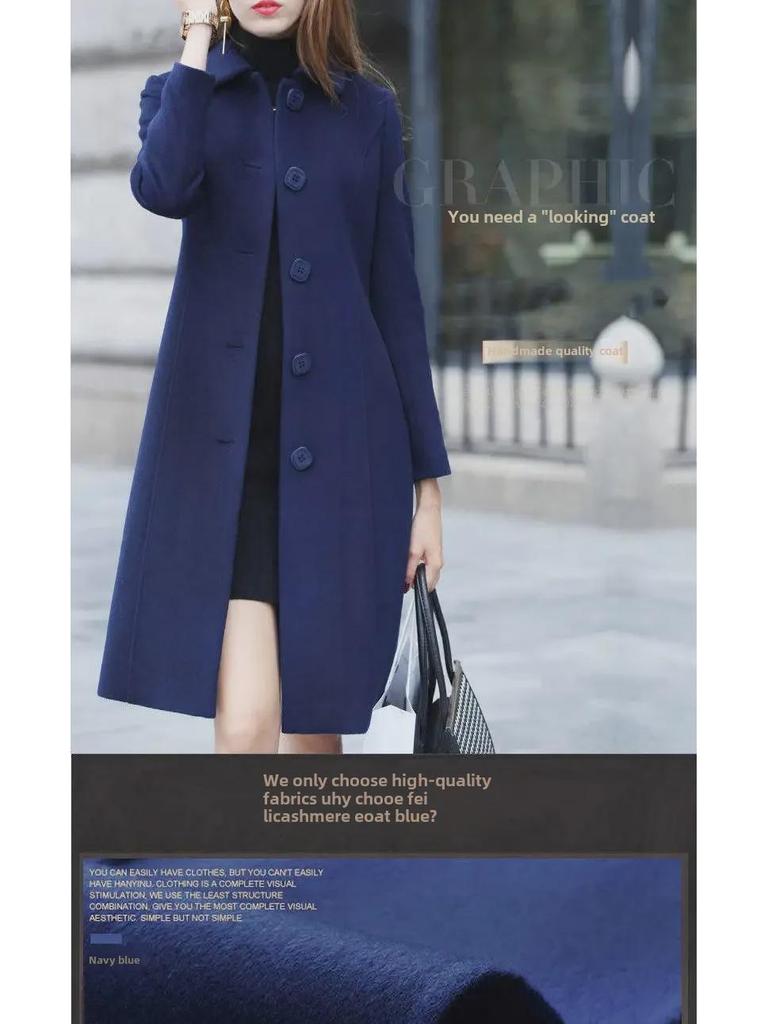 Women's 2025 Autumn/Winter Hepburn Style Mid-Length Slim Wool Coat - Plus Size Available