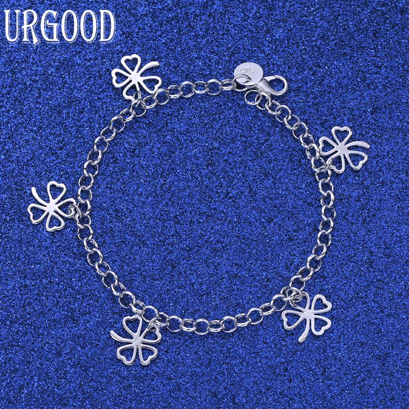 925 Sterling Silver Fashion Jewelry Four Leaf Clover Pendant Bracelet
