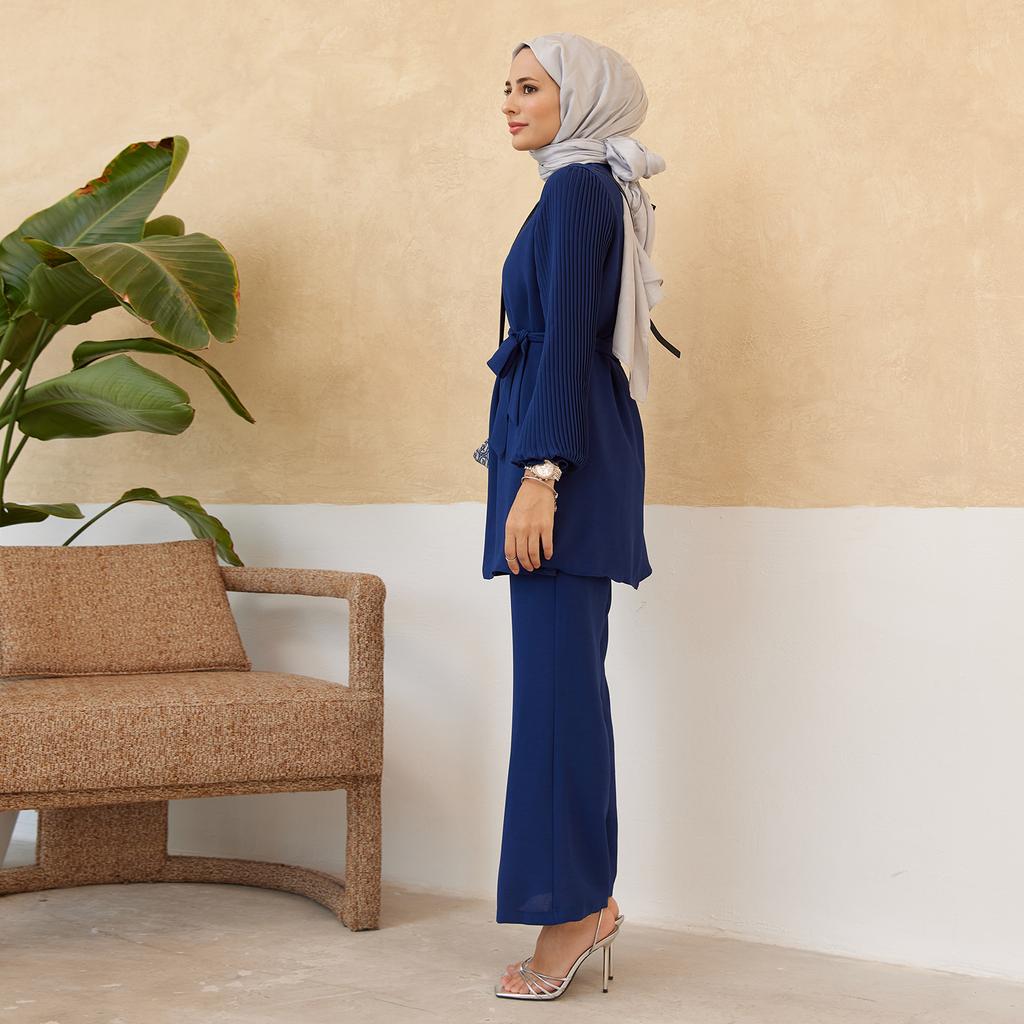 Set tunică pantaloni plisați mâneci femei