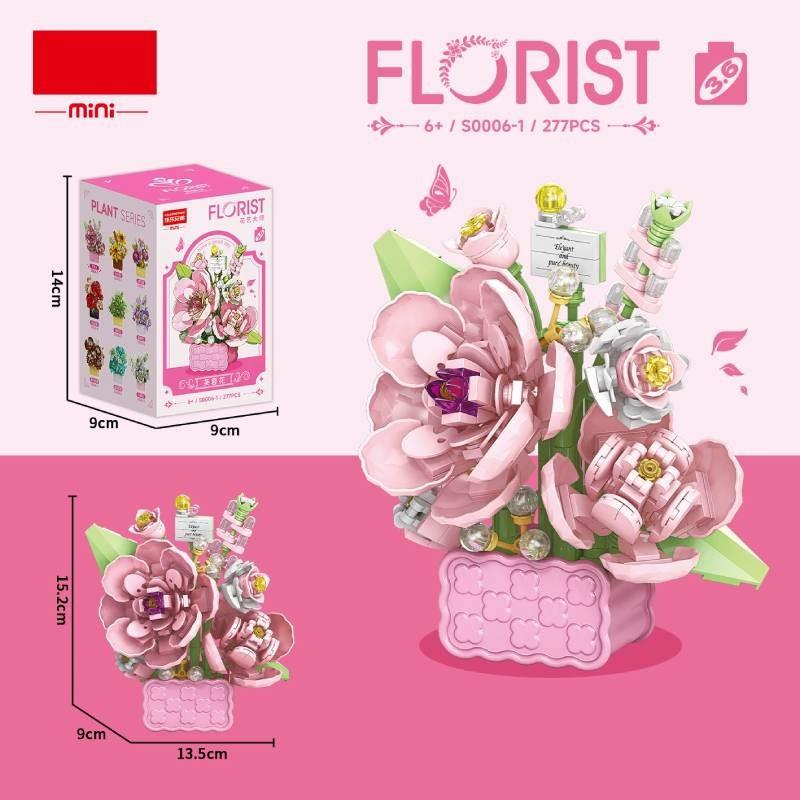 Carnation Flower Sunflower Rose Jasmine Flower Basket Assembly Building Blocks