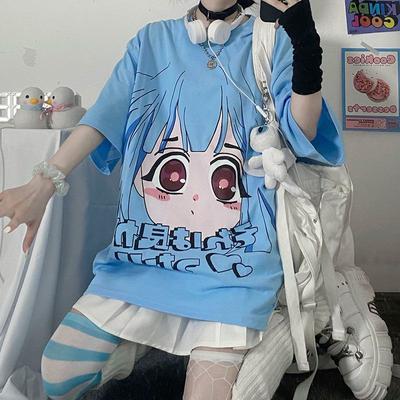 Plus Size Japanese Y2k Tshirts Streetwear Anime Print Cute Tees Oversized Tops Short Sleeve Casual Summer T Shirt