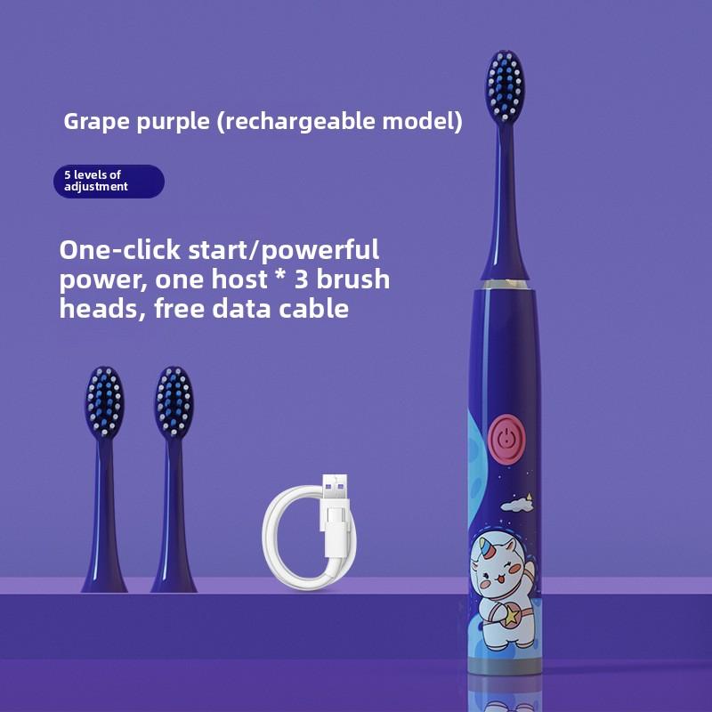 Children's Electric Toothbrush Cartoon Soft Hair IP6 Waterproof Sonic Vibration Rechargeable U-shaped Toothbrush