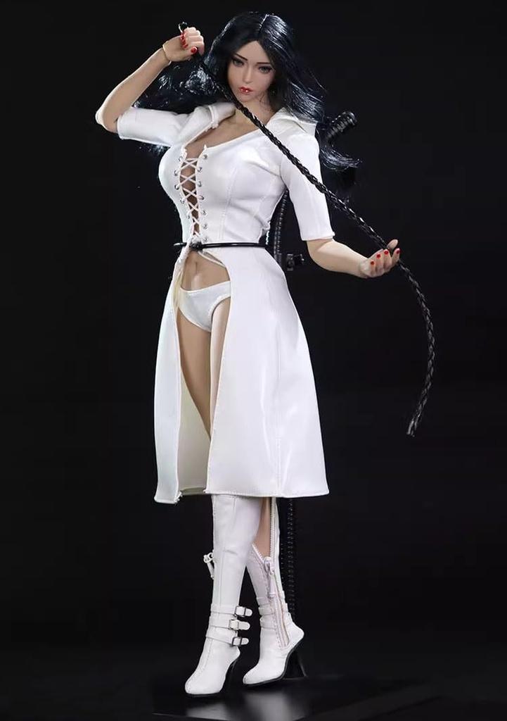 1/6 Sexy Clothing, 1/6 Female Hooded Leather Jacket, Long Leather Jacket, Cool Combat Uniform, Sexy Leather Jacket (Head and Body Not Included)