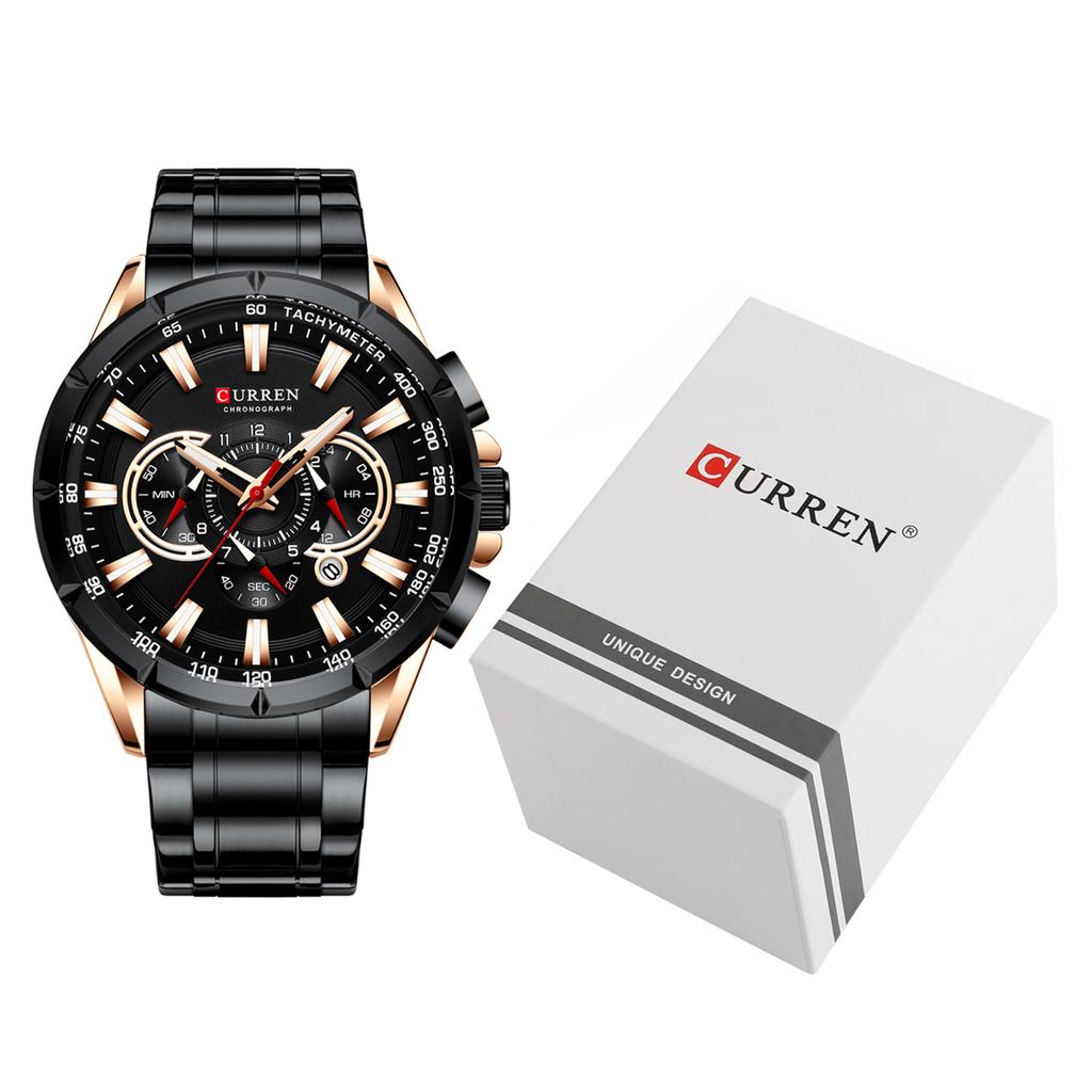 CURREN 8363 klokke for menn, kvarts mann armbåndsur med rem i rustfritt stål tre