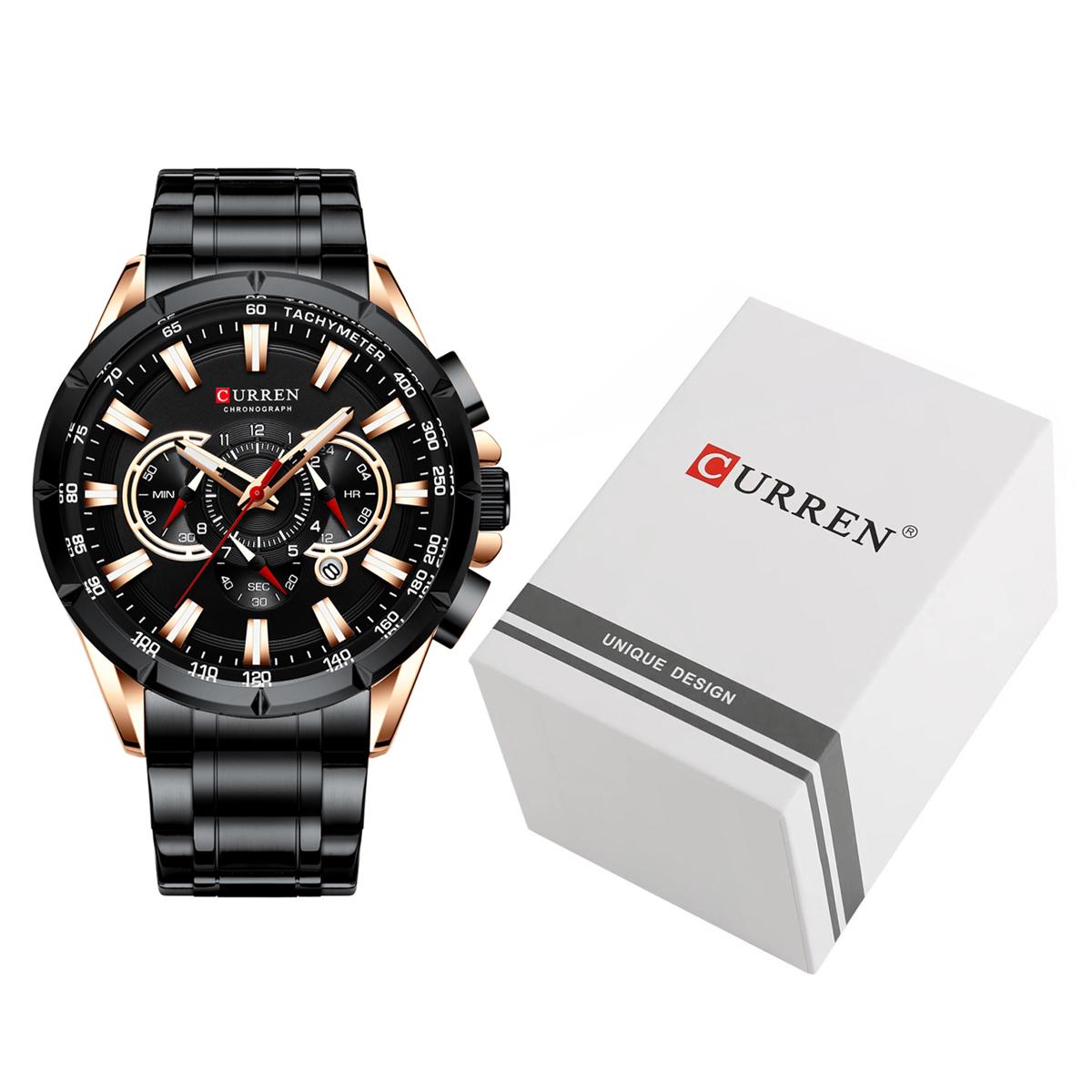 

Часы CURREN 8363 для мужчин, мужские кварцевые наручные часы с ремешком из нержавеющей стали, три ремешка вино красного