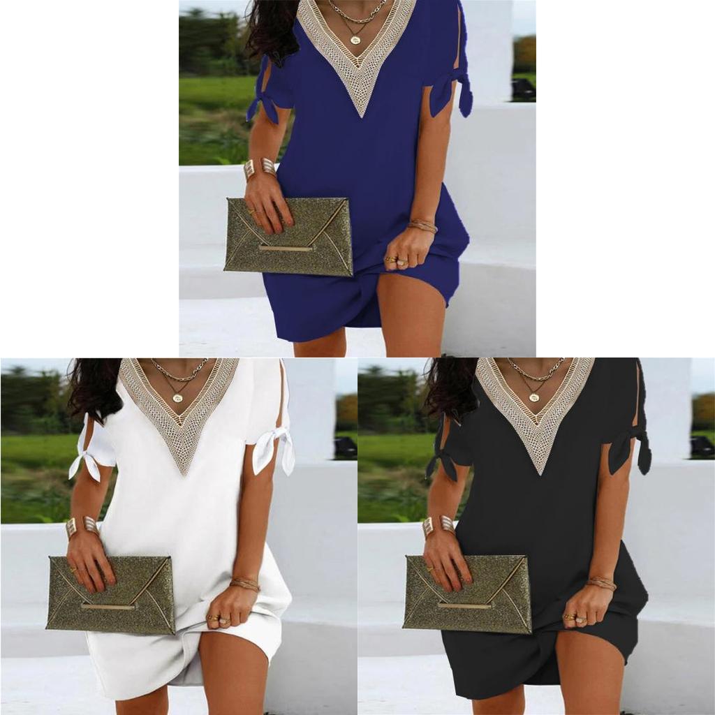Elegantes Sommerkleid mit kurzen Ärmeln und Schleife für das Büro