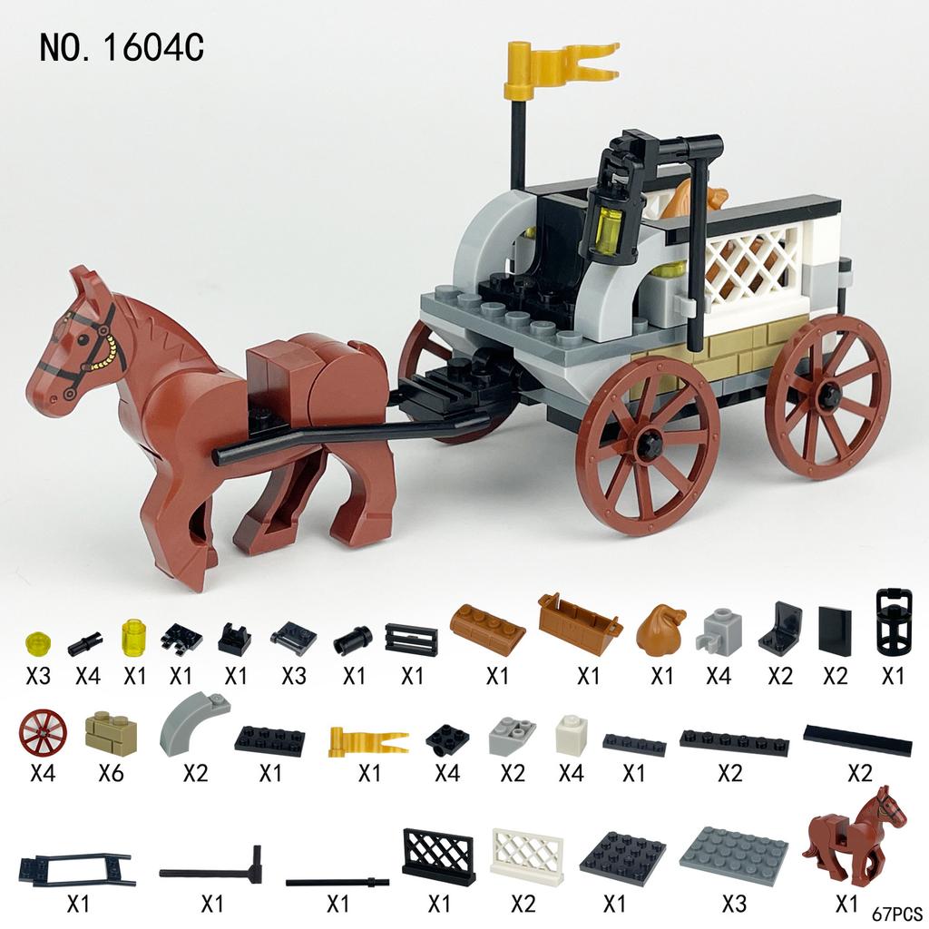 Jinzhi Royal Carriage, Horse Robe, Gun Barrel, Prisoner Cart Series, Small Particle Assembled Model Building Block Toy