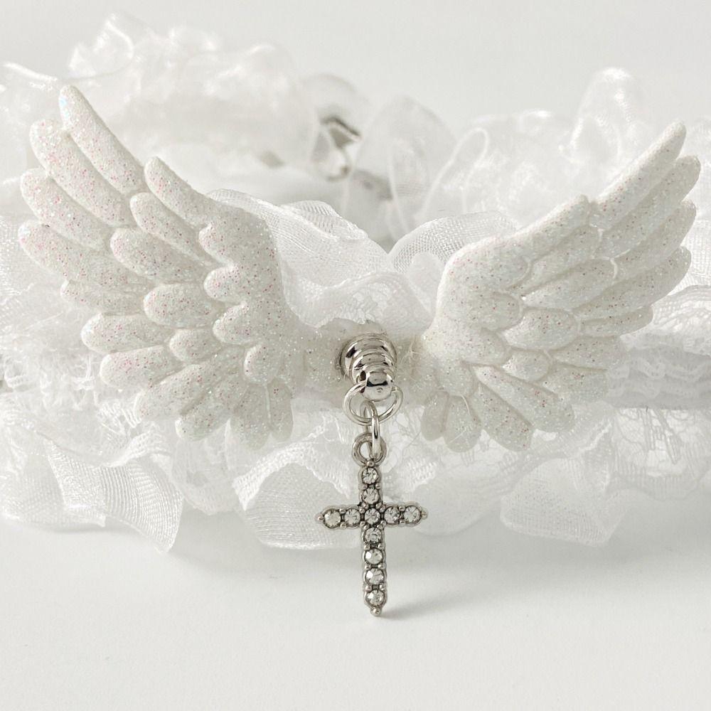 Lace Angel Wing Necklace Rhinestone Cross Lolita Necklace Black White Y2K Necklace Vintage Punk